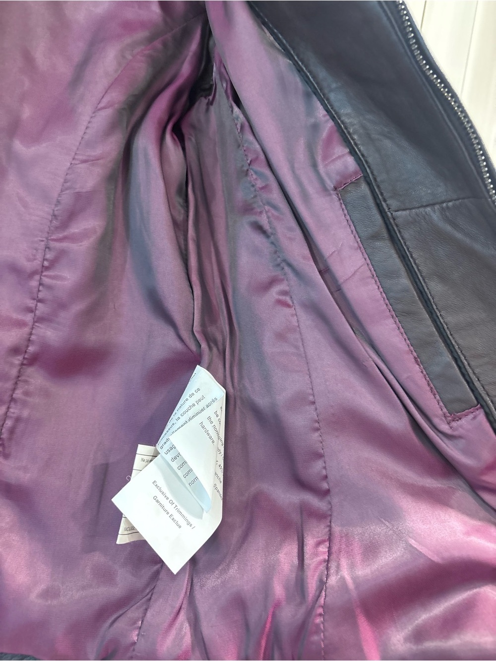 Danier women’s genuine leather moto jacket dark eggplant purple quilted zip S - Picture 11 of 13